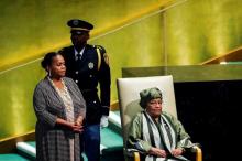 Liberia's President Ellen Johnson-Sirleaf waits to address the 71st United Nations General Assembly in Manhattan, New York, U.S., September 22, 2016. PHOTO BY REUTERS/Eduardo Munoz