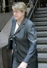 Denmark's Ambassador to the United Nations Ellen Margrethe Loj leaves a meeting at the French Mission in New York