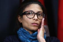 Ensaf Haidar takes part in a news conference calling for the release of her husband, Raif Badawi, in Ottawa January 29, 2015. The wife of a Saudi rights activist, who was sentenced to 1,000 lashes last year, said her husband's health had worsened after the first round of flogging and that he could not possibly survive the full punishment. PHOTO BY REUTERS/Chris Wattie