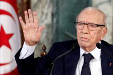 Tunisian President Beji Caid Essebsi speaks during a news conference at the Carthage Palace in Tunis, Tunisia, November 8, 2018. PHOTO BY REUTERS/Zoubeir Souissi