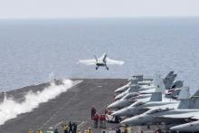 A U.S. Navy F/A-18E Super Hornet fighter jet launches from the flight deck of the aircraft carrier USS Harry S. Truman in the Mediterranean Sea in a photo released by the US Navy June 3, 2016. PHOTO BY REUTERS/Mass Communication Specialist 3rd Class Bobby J Siens