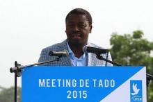 Incumbent presidential candidate Faure Gnassingbe speaks at a campaign rally in Tado, Togo, April 13, 2015. PHOTO BY REUTERS/Noel Tadegnon