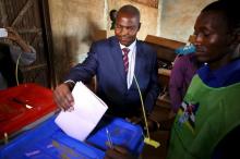 Presidential candidate Faustin-Archange Touadera votes during the second round of presidential and legislative elections in Bangui, Central African Republic, February 14, 2016. PHOTO BY REUTERS/Siegfried Modola