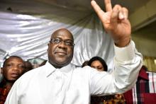  Felix Tshisekedi, leader of the Congolese main opposition party, the Union for Democracy and Social Progress, gestures to supporters at party headquarters in Kinshasa, Democratic Republic of Congo, January 10, 2019. PHOTO BY REUTERS/Olivia Acland