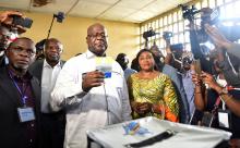 Felix Tshisekedi, leader of the Congolese main opposition party, the Union for Democracy and Social Progress (UDPS), and a presidential candidate, casts his ballot at a polling station in Kinshasa, Democratic Republic of Congo, December 30, 2018. PHOTO BY REUTERS/Olivia Acland