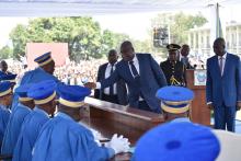 Felix Tshisekedi shakes hands with members of the constitutional court during the inauguration ceremony whereby Tshisekedi was sworn into office as the new president of the Democratic Republic of Congo at the Palais de la Nation in Kinshasa, Democratic Republic of Congo, January 24, 2019. PHOTO BY REUTERS/Olivia Acland