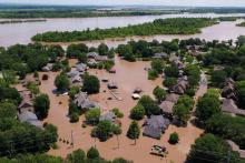 A neighborhood engulfed in the flood waters of the Arkansas River is shown in this aerial photo in Fort Smith, Arkansas, U.S., May 30, 2019. PHOTO BY REUTERS/Drone Base