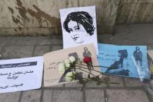 Flowers are seen left at the spot where activist Shaimaa Sabbagh died during a protest on Saturday, in central Cairo, January 29, 2015. PHOTO BY REUTERS/Mohamed Abd El Ghany