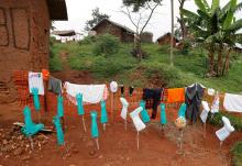 Disinfected healthcare workers' gear dries outside a hospital in Bwana Suri, Ituri province of Democratic Republic of Congo, December 10, 2018. PHOTO BY REUTERS/Goran Tomasevic