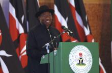 Nigeria's President Goodluck Jonathan speaks during a Nigeria-Kenya bilateral business meeting in Abuja