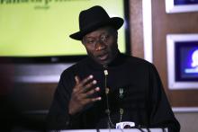 Nigerian President Goodluck Jonathan speaks to the media on the situation in Chibok and the success of the World Economic Forum in Abuja