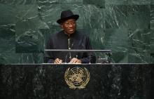 Nigerian president Goodluck Ebele Jonathan addresses the 69th United Nations General Assembly at the U.N. headquarters in New York, September 24, 2014. PHOTO BY REUTERS/Lucas Jackson