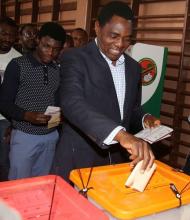 United Party for National Development (UPND) President candidate Hakainde Hichilema (R) and his son Habwela Hakainde cast their votes during the presidential and parliamentary elections in the capital, Lusaka, Zambia, August 11, 2016. PHOTO BY REUTERS/Jean Serge Mandela