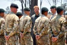 Britain's Prince Harry, Duke of Sussex, meets service personnel at the memorial site for Guardsman Mathew Talbot of the Coldstream Guards at the Liwonde National Park in Malawi, September 30, 2019. PHOTO BY REUTERS/Dominic Lipinski