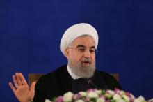 Iranian president Hassan Rouhani gestures during a news conference in Tehran, Iran, May 22, 2017. PHOTO BY REUTERS/TIMA 