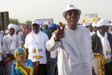 Chadian President Idriss Deby gestures during a campaign rally in Ndjamena, Chad, April 8, 2016. PHOTO BY REUTERS/Moumine Ngarmbassa