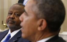 U.S. President Barack Obama meets with President Ismail Omar Guelleh of Djibouti in the Oval Office of the White House in Washington