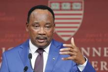 Issoufou Mahamadou, President of Niger, speaks at the John F. Kennedy School of Government at Harvard University in Cambridge, Massachusetts, April 3, 2015. PHOTO BY REUTERS/Brian Snyder