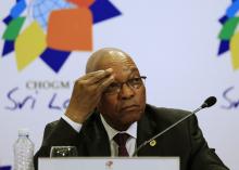 South African President Jacob Zuma reacts during a news conference at the Commonwealth Heads of Government Meeting (CHOGM) in Colombo