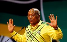 President of South Africa Jacob Zuma gestures to his supporters at the 54th National Conference of the ruling African National Congress (ANC) at the Nasrec Expo Centre in Johannesburg, South Africa, December 16, 2017. PHOTO BY REUTERS/Siphiwe Sibeko