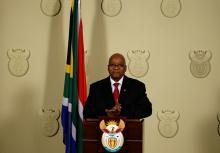 South Africa's President Jacob Zuma announces his resignation at the Union Buildings in Pretoria, South Africa, February 14, 2018. PHOTO BY REUTERS/Siphiwe Sibeko