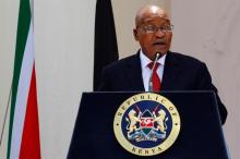 South African president Jacob Zuma addresses members of the media and the respective delegations during a joint news conference with his counterpart, Kenyan president Uhuru Kenyatta, in Nairobi, Kenya, October 11, 2016. PHOTO BY REUTERS/Siegfried Modola