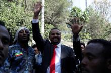 Jawar Mohammed, an Oromo activist, waves to supporters outside his house in Addis Ababa, Ethiopia, October 23, 2019. PHOTO BY REUTERS/Tiksa Negeri