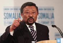 Former African Union commission chairman Jean Ping attends a press conference following the Somalia Conference at Lancaster House in London, February 23, 2012. PHOTO BY REUTERS/Peter Macdiarmid