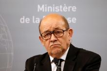 French Defence Minister Jean-Yves Le Drian reacts during a news conference at the French Defence Ministry in Paris, France, January 20, 2016. PHOTO BY REUTERS/Charles Platiau