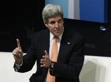 U.S. Secretary of State John Kerry gestures at the Washington Ideas Forum presented by the Aspen Institute and the Atlantic in Washington, October 30, 2014. PHOTO BY REUTERS/Gary Cameron