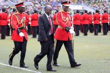 Tanzania's President John Magufuli is escorted after inspecting a Tanzanian military guard of honour during his inauguration ceremony at the Uhuru Stadium in Dar es Salaam, November 5, 2015. PHOTO BY REUTERS/Emmanuel Herman