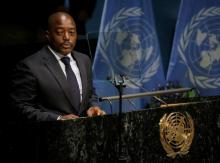 Congo President Joseph Kabila delivers his remarks during the opening ceremony of the Paris Agreement signing ceremony on climate change at the United Nations Headquarters in Manhattan, New York, U.S., April 22, 2016. PHOTO BY REUTERS/Carlo Allegri