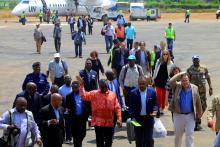 Governor Julien Paluku of the North Kivu province talks to Congo's Health Minister Oly Ilunga Kalenga as they lead an anti-Ebola delegation to arrive in the town of Beni in the Democratic Republic of Congo, August 2, 2018. PHOTO BY REUTERS/Samuel Mambo