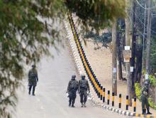 Kenya Defence Forces soldiers patrol the area around Westgate shopping mall in Nairobi