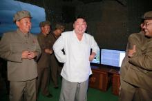 North Korean leader Kim Jong Un is pictured during a test-fire of strategic submarine-launched ballistic missile in this undated photo released by North Korea's Korean Central News Agency (KCNA) in Pyongyang August 25, 2016. PHOTO BY REUTERS