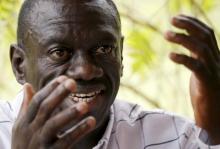 Opposition leader Kizza Besigye speaks during a news conference at his home at the outskirts of Kampala, Uganda, February 21, 2016. PHOTO BY REUTERS/Goran Tomasevic