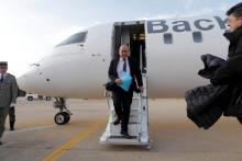 French Foreign Minister Jean-Yves Le Drian arrives at Benina airport near Benghazi, Libya, Libya, December 21, 2017. PHOTO BY REUTERS/Esam Omran Al-Fetori