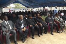 Opposition leaders attend a ceremony honouring people killed in protests against a referendum changing the constitution to eliminate presidential term limits in Brazzaville, Congo, October 30, 2015. PHOTO BY REUTERS/Roch Bouka