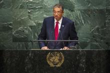 Benin's Prime Minister Lionel Zinsou addresses attendees during the 70th session of the United Nations General Assembly at the U.N. Headquarters in New York, September 30, 2015. PHOTO BY REUTERS/Eduardo Munoz