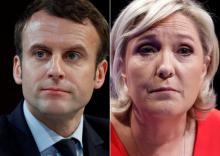 A combination picture shows portraits of the candidates who will run in the second round in the 2017 French presidential election, Emmanuel Macron (L), head of the political movement En Marche !, or Onwards !, and Marine Le Pen, French National Front (FN) political party leader. PHOTO BY REUTERS/Christian Hartmann