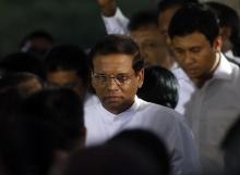 Sri Lanka's newly elected President Maithripala Sirisena (C) arrives for his swearing-in ceremony in Colombo, January 9, 2015. PHOTO BY REUTERS/Stringer