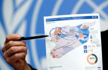 Jan Egeland, Special Advisor to the UN Special Envoy for Syria, shows a map of the situation of internally displaced persons in Syria during a news conference at the United Nations in Geneva, Switzerland, November 30, 2017. PHOTO BY REUTERS/Denis Balibouse