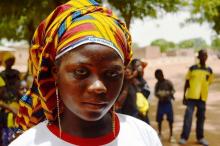 Marceline Moumkana, member of a student group, poses for a photo in Mahou, Mali, Tuesday 16th May 2017. PHOTO BY Thomson Reuters Foundation/Kieran Guilbert