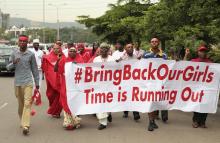 Campaigners from "#Bring Back Our Girls" march during a rally calling for the release of the Abuja school girls who were abducted by Boko Haram militants, in Abuja, October 17, 2014. PHOTO BY REUTERS/Afolabi Sotunde