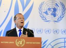 U.N. Special Representative and Head of the United Nations Support Mission in Libya, Martin Kobler talks to the media after his address to the 33rd Human Rights Council at the United Nations in Geneva, Switzerland, September 27, 2016. PHOTO BY REUTERS/Pierre Albouy