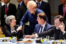 Britain's Prime Minister Theresa May, Lithuania's President Dalia Grybauskaite, Slovenia's Prime Minister Miro Cerar and Spain's Prime Minister Mariano Rajoy attend a European Union leaders summit in Brussels, Belgium, March 23, 2018. PHOTO BY REUTERS/Geert Vanden Wijngaert