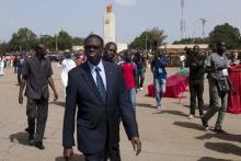 Burkina Faso interim President Michel Kafando attends an official funeral service for victims of the failed military coup in the Place de la Revolution in Ouagadougou, Burkina Faso, October 9, 2015. PHOTO BY REUTERS/Arnaud Brunet