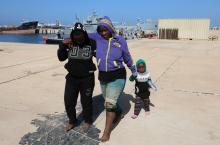 Migrants are seen at a naval base after being rescued by the Libyan coast guard in Tripoli, Libya, March 10, 2018. PHOTO BY REUTERS/Hani Amara