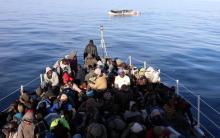 Migrants are seen as they are rescued by Libyan coast guards in the Mediterranean Sea off the coast of Libya, January 15, 2018. PHOTO BY REUTERS/Hani Amara