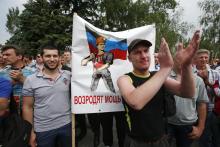 Miners from around the region take part in a demonstration in support of the self-proclaimed "Donetsk People's Republic" in Donetsk